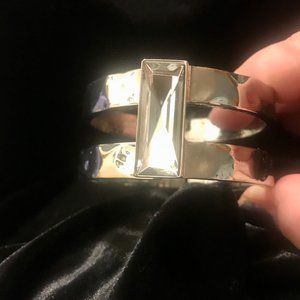 New! Hammered Silver and White Crystal Bracelet